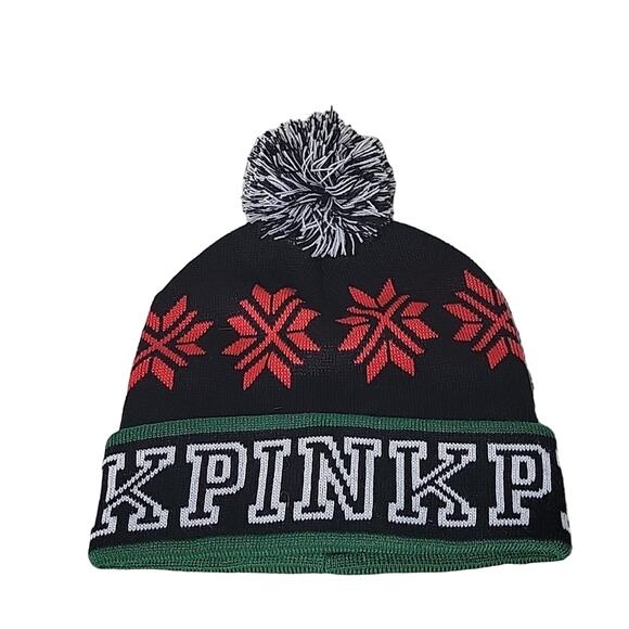 PINK Victoria's Secret Winter Snowflake Hat with Pom Top - Picture 1 of 6